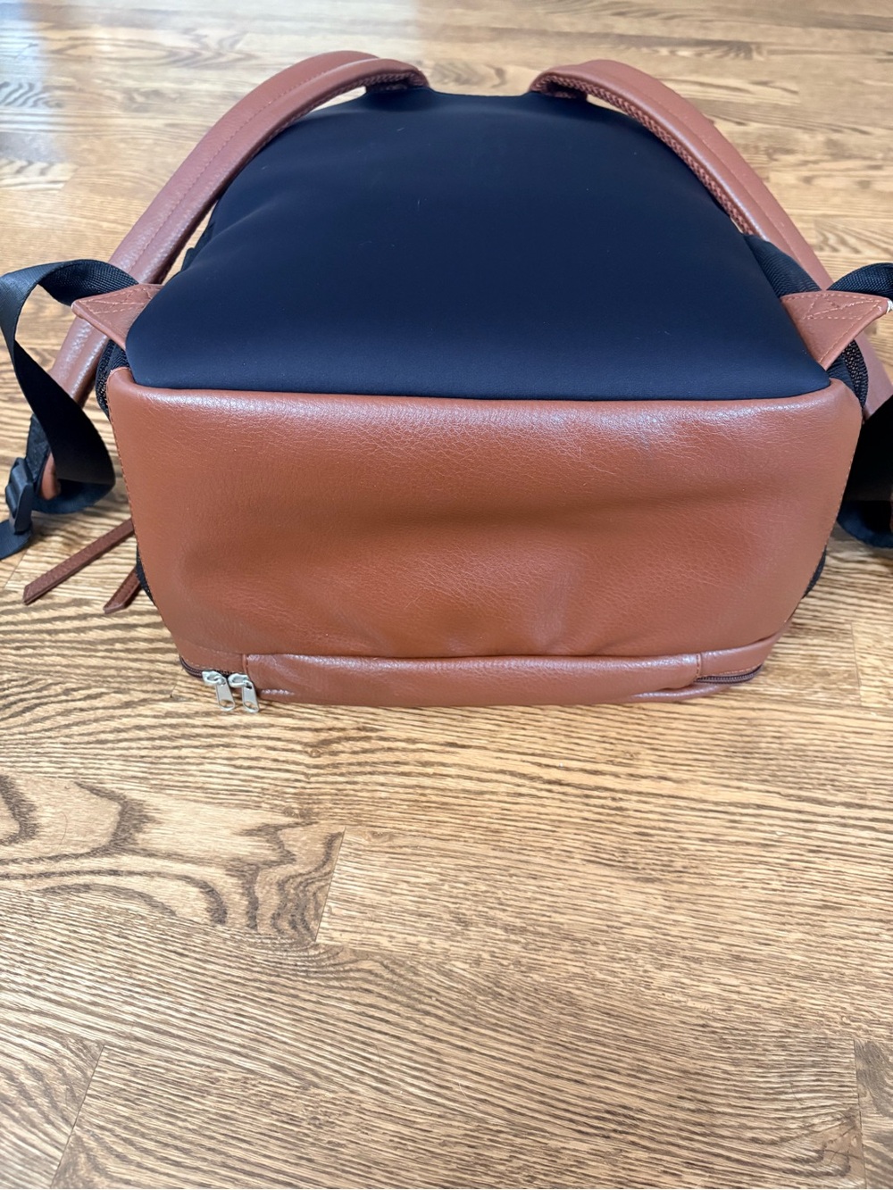 Freshly Picked Black Neoprene and Brown Vegan Leather Mom Travel Backpack - Picture 4 of 14